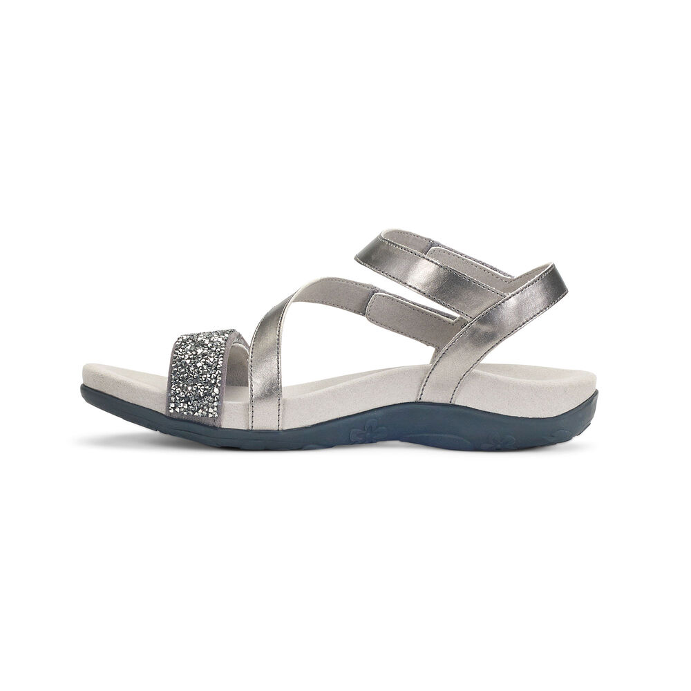 Aetrex Women's Gabby Jeweled Adjustable Sandals - Gunmetal | USA E0VEI4S